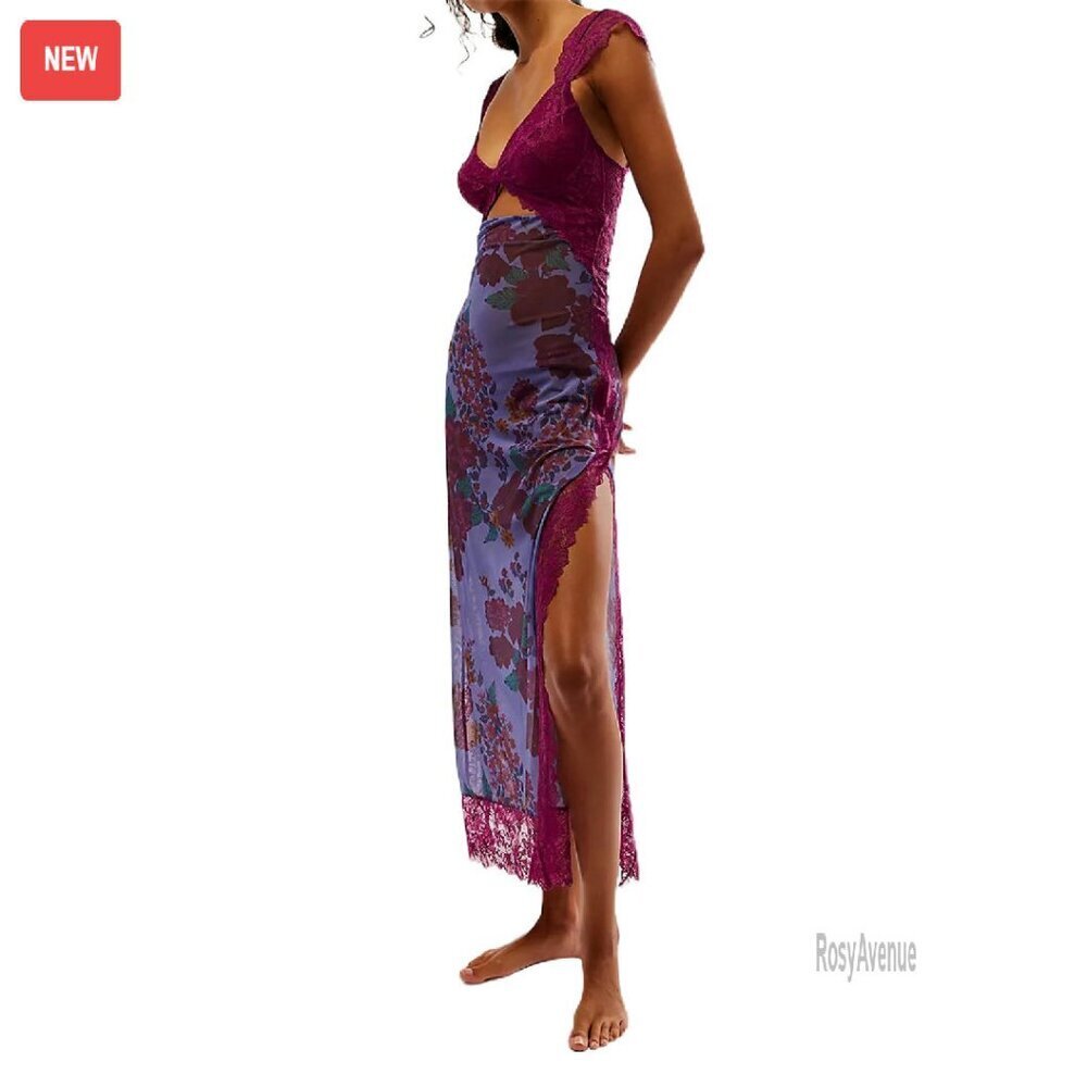 Sleeveless Maxi Dress Backless Bodycon Floral Lace Cutout Long Dress